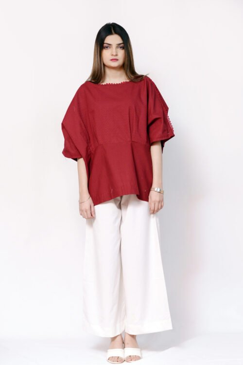 Firdous Carmine Red Kimono Top Khadar