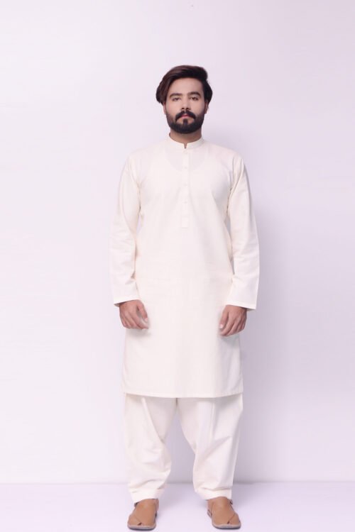 Firdous Cream Basic Kurta Shalwar Blended