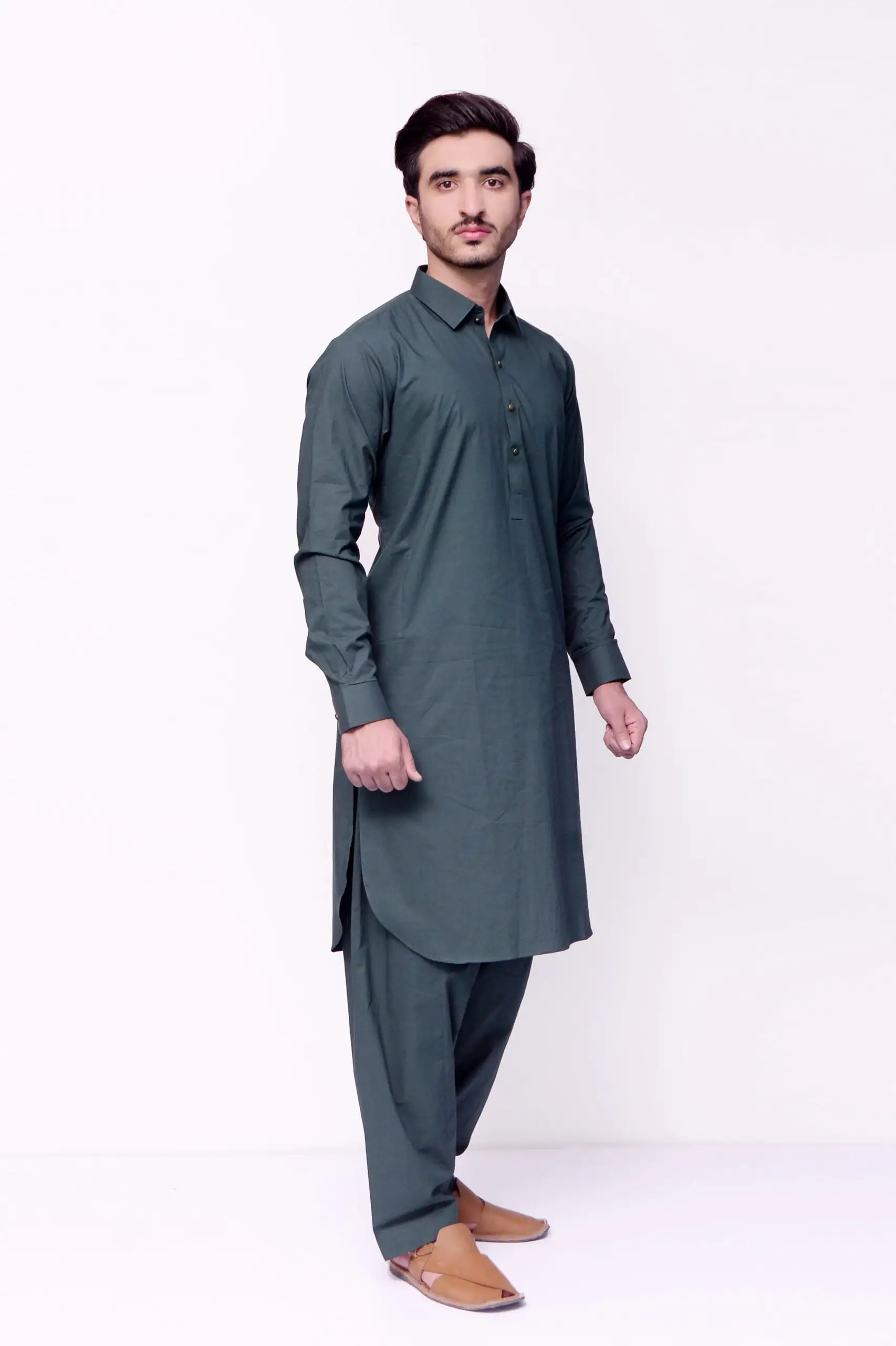 Men's Dark Green Cotton Kameez Shalwar