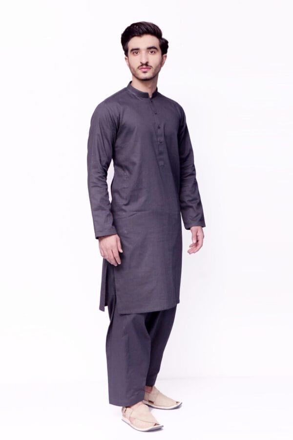Firdous Charcoal Basic Kurta Shalwar Blended - Image 2