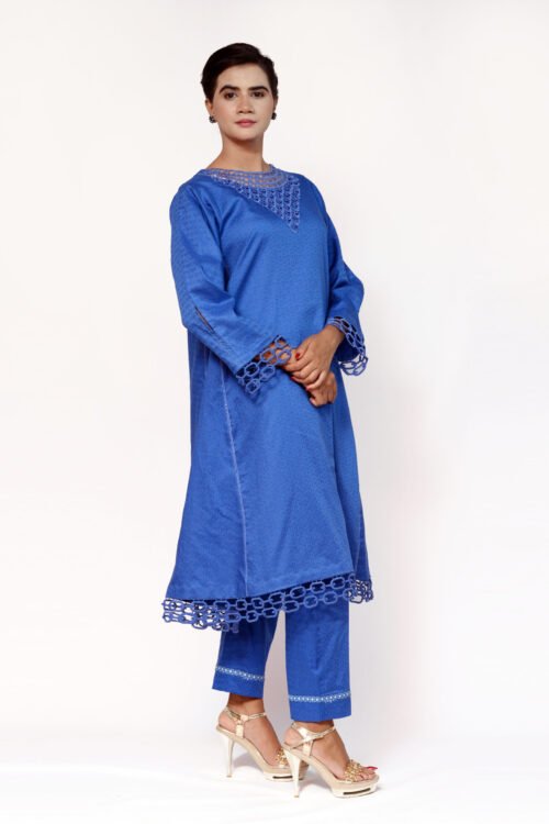 Firdous Blue Angrakha Dress Jacquard