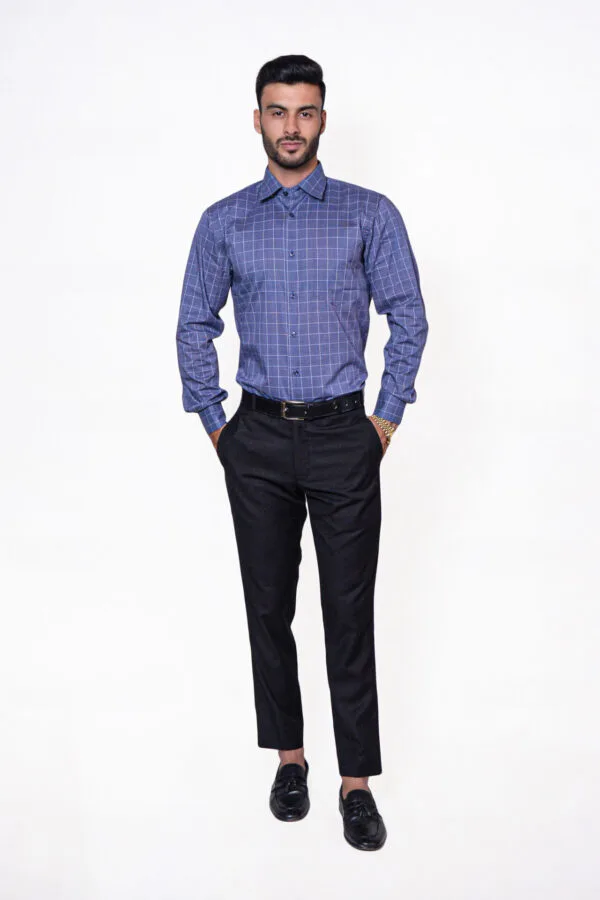 Firdous Blue & White Lining Check Men’s Formal Shirt Cotton