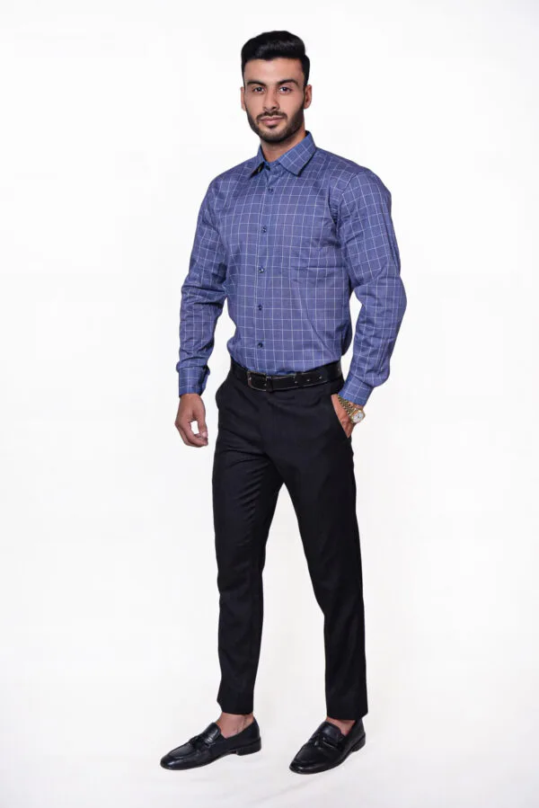 Firdous Blue & White Lining Check Men’s Formal Shirt Cotton - Image 2