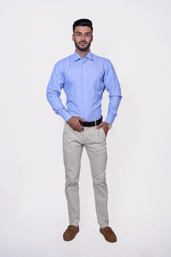 Firdous Blue & White Dotted Men’s Formal Shirt Cotton - Image 2