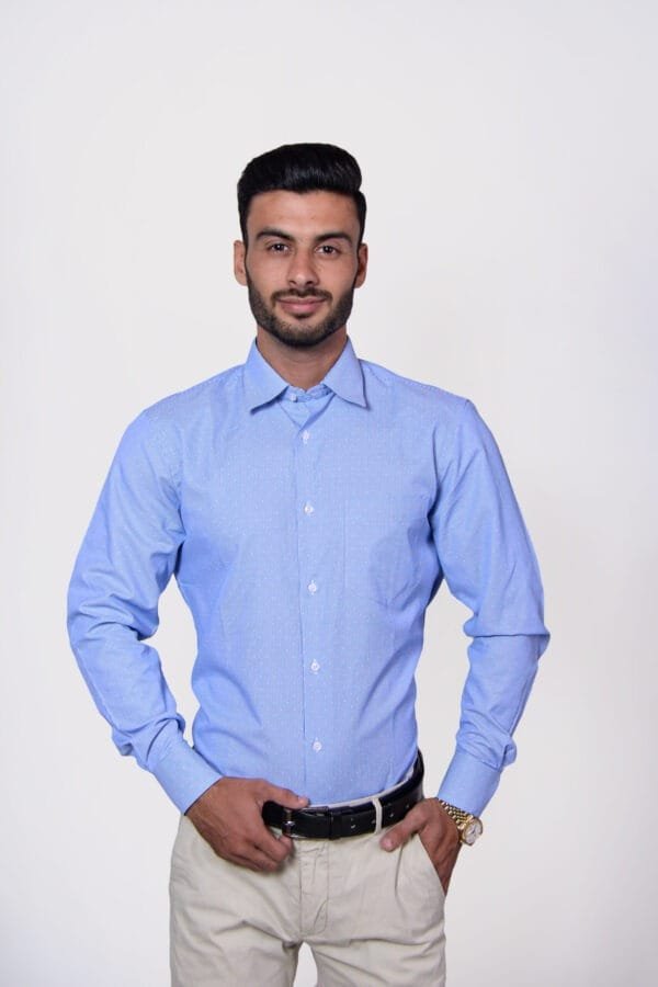 Firdous Blue & White Dotted Men’s Formal Shirt Cotton - Image 3