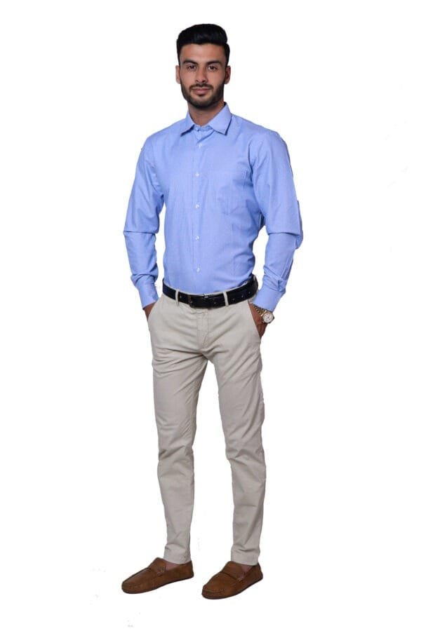 Firdous Blue & White Dotted Men’s Formal Shirt Cotton