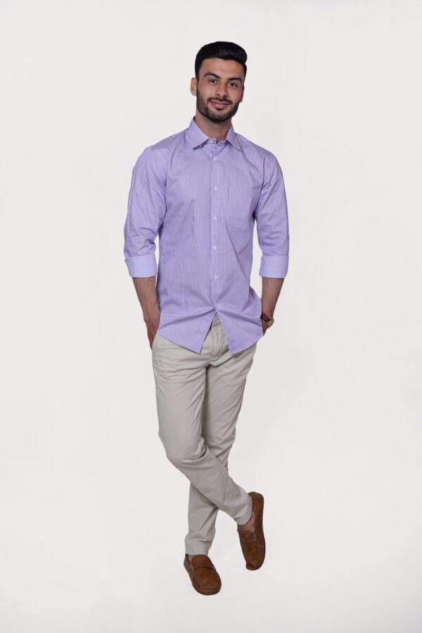 Firdous Purple & White Lining Men’s Formal Shirt Cotton