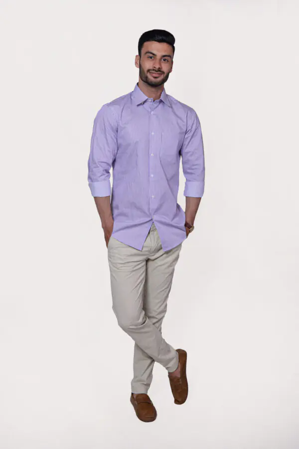 Firdous Purple & White Lining Men’s Formal Shirt Cotton
