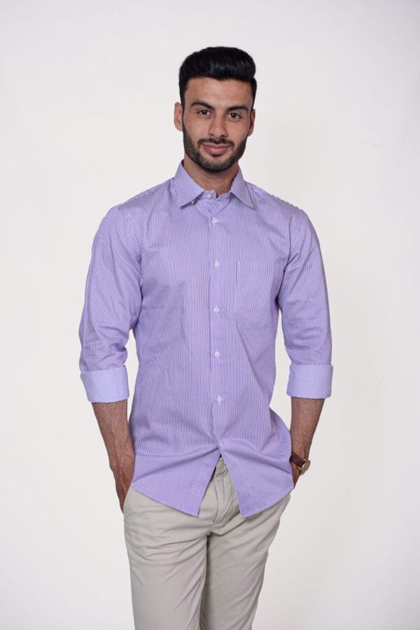 Firdous Purple & White Lining Men’s Formal Shirt Cotton - Image 2