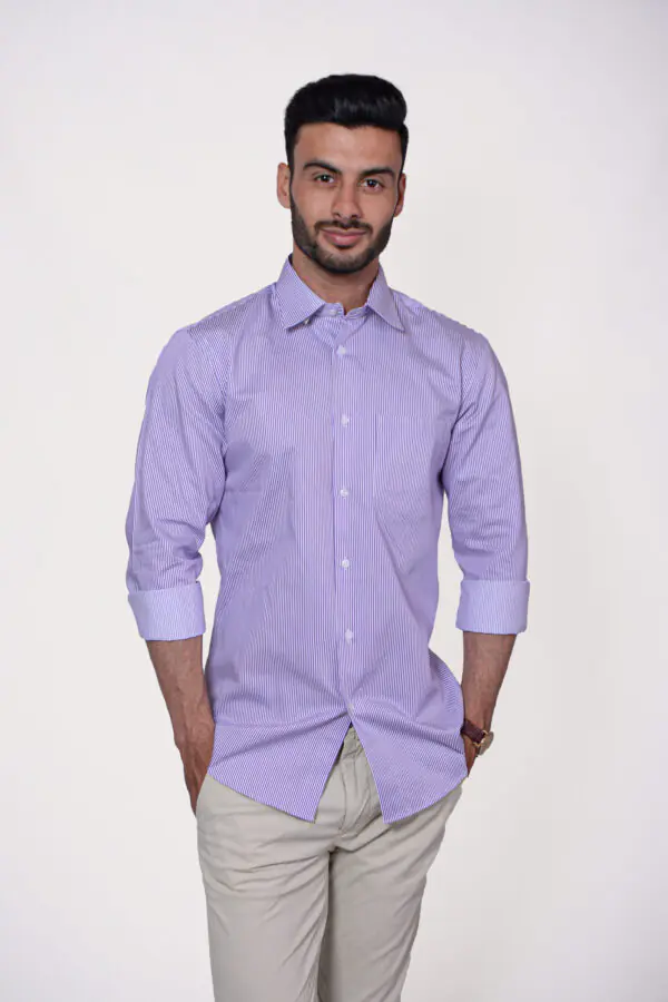 Firdous Purple & White Lining Men’s Formal Shirt Cotton - Image 2