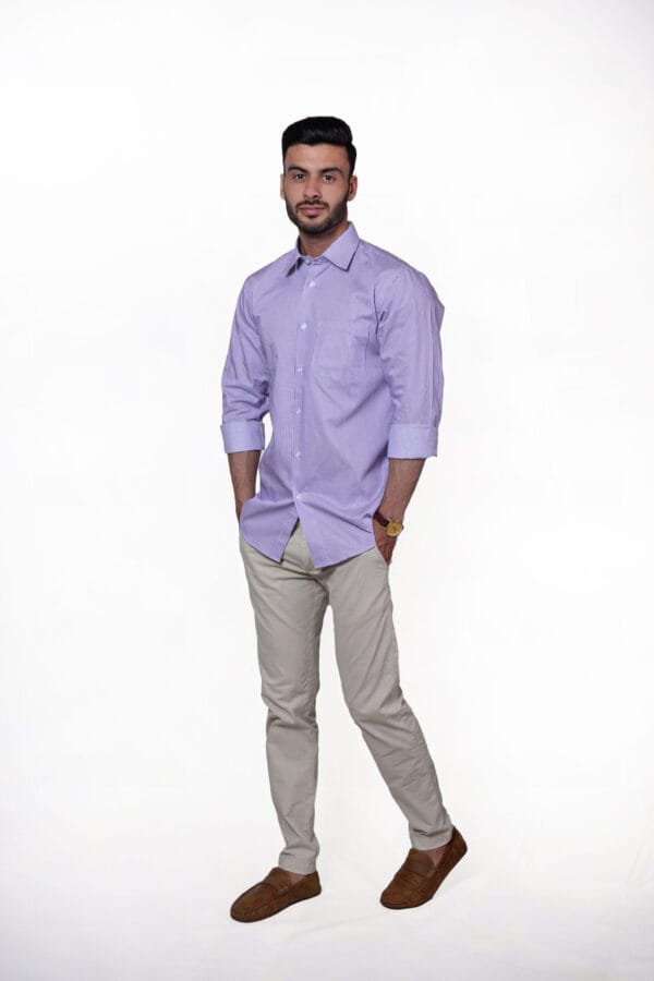 Firdous Purple & White Lining Men’s Formal Shirt Cotton - Image 3