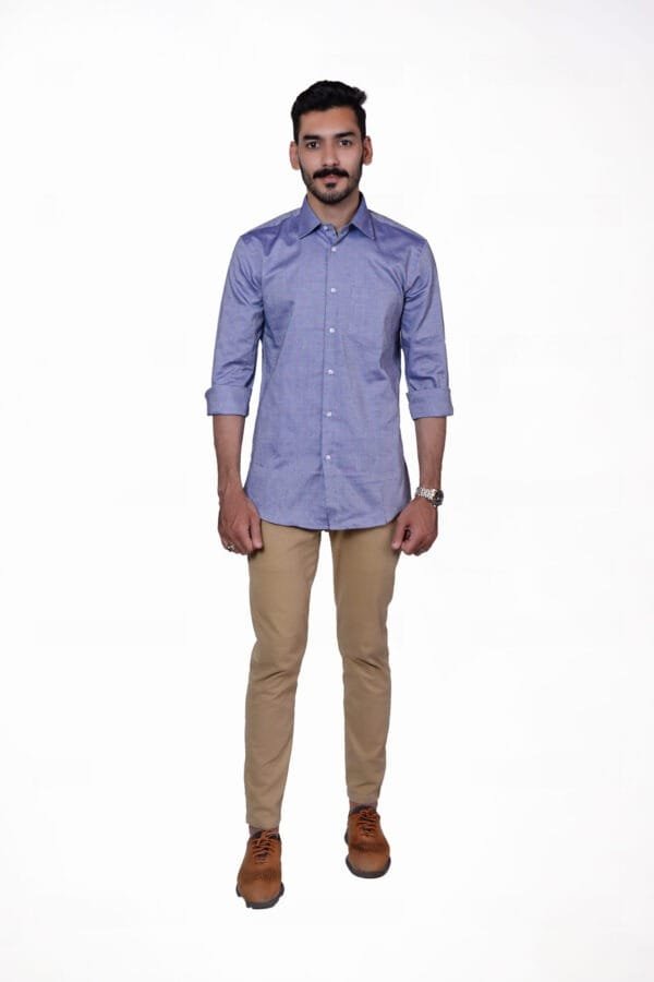 Firdous Greyish Blue Men’s Formal Shirt Cotton - Image 2