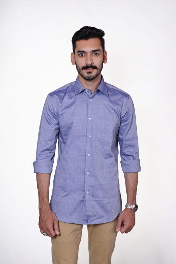 Firdous Greyish Blue Men’s Formal Shirt Cotton - Image 3