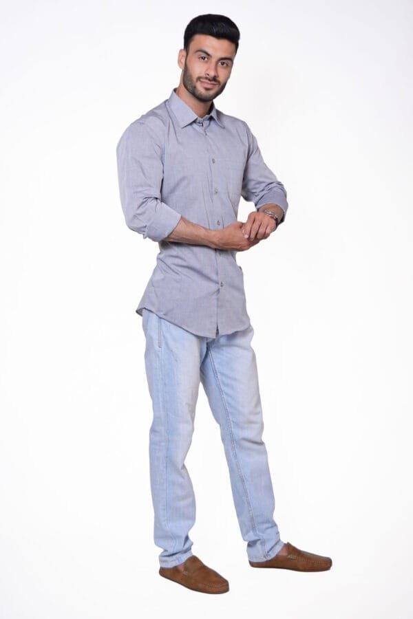 Firdous Plain Grey Men’s Formal Shirt Cotton - Image 2