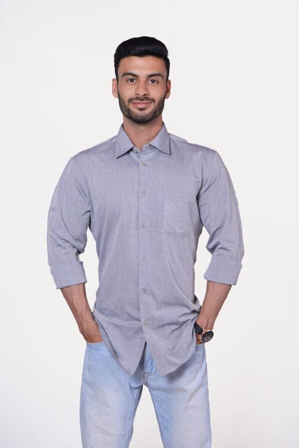 Firdous Plain Grey Men’s Formal Shirt Cotton - Image 3