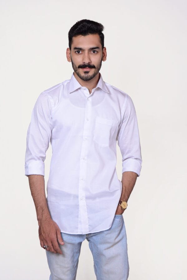Firdous Plain White Men’s Formal Shirt Cotton - Image 2