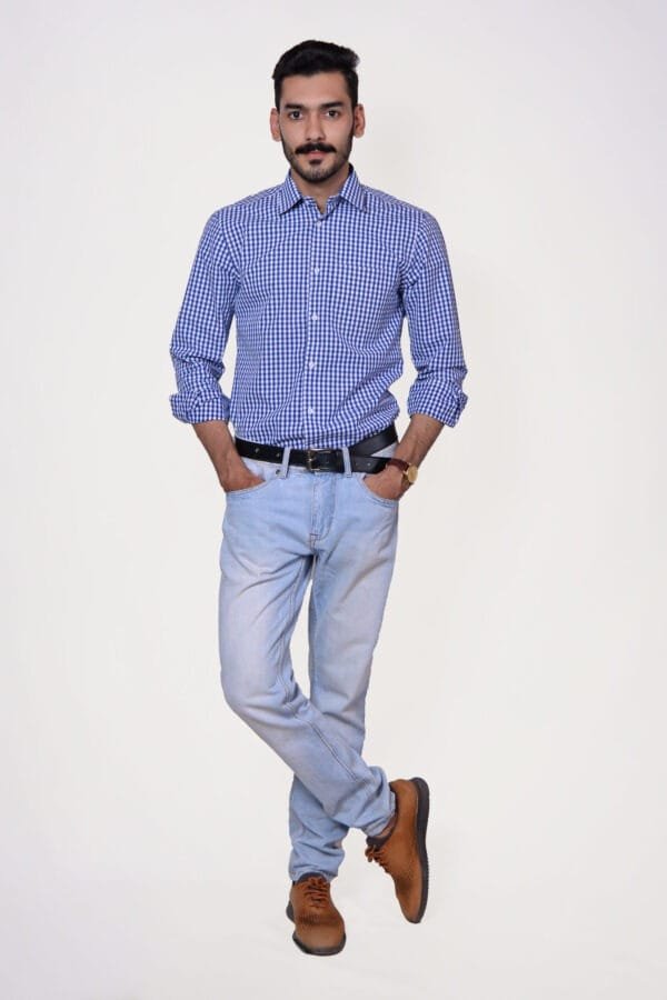 Firdous Blue & White Check Men’s Formal Shirt Cotton