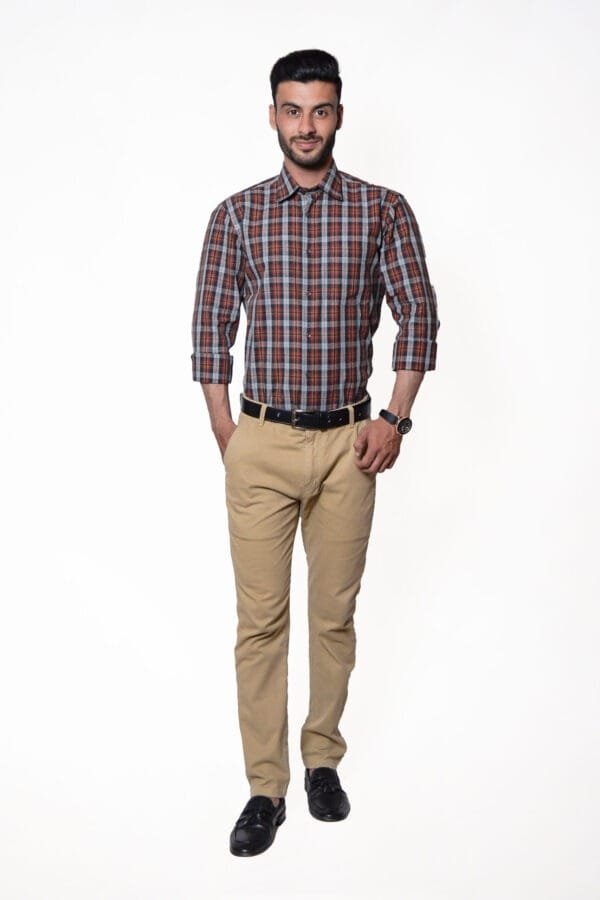 Firdous Premium Men's Formal Shirt – Orange & Black Check