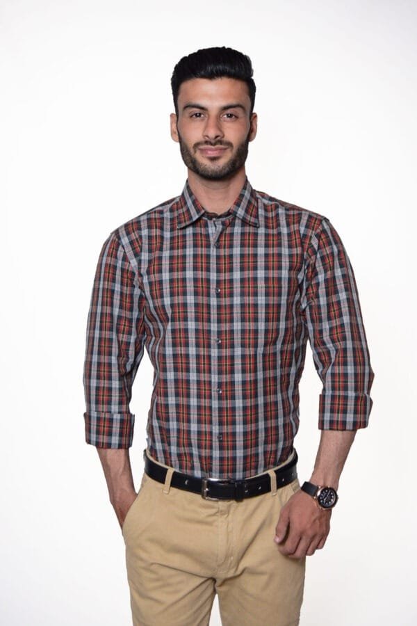Firdous Premium Men's Formal Shirt – Orange & Black Check - Image 2