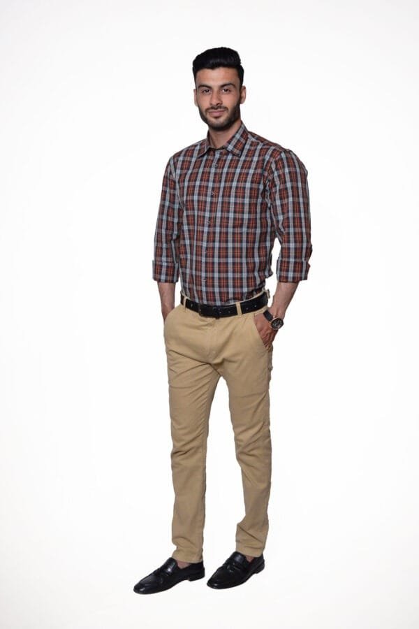 Firdous Premium Men's Formal Shirt – Orange & Black Check - Image 3