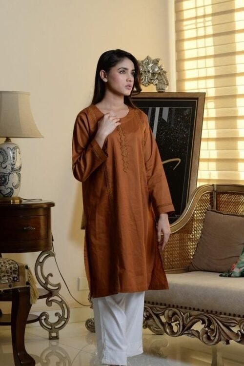 Firdous Brown Kurti Trouser Cotton